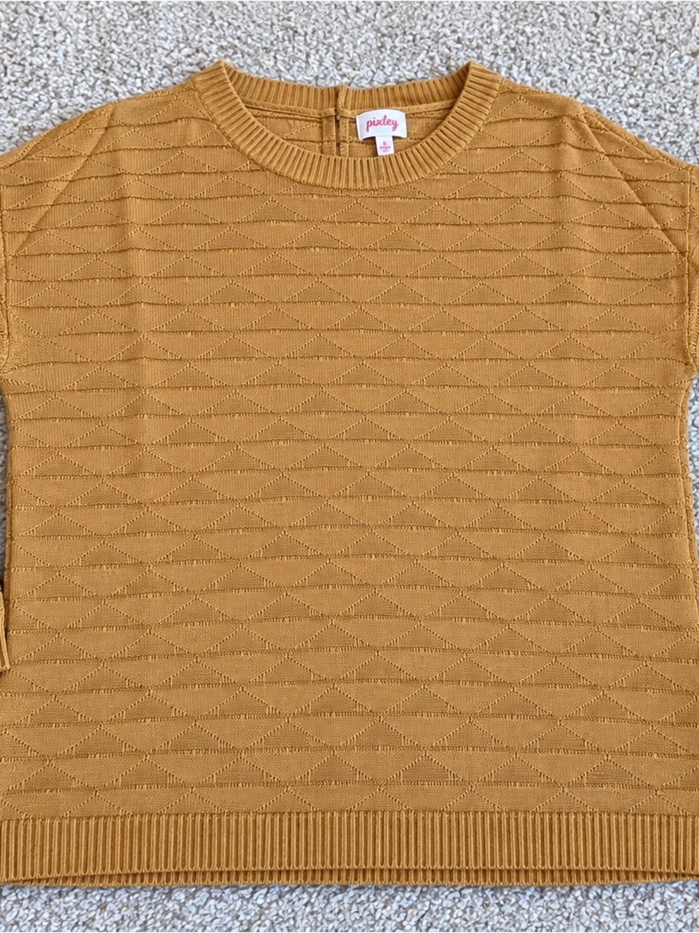 Pixley Mustard Camel Textured Knit Back Button Sweater Size L
